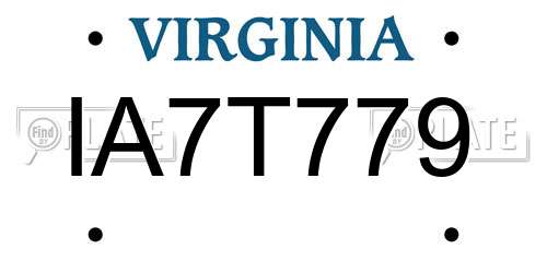 IA7T779 Virginia License Plate