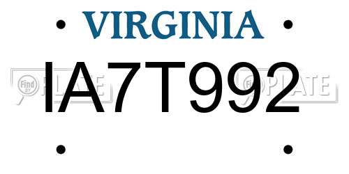 IA7T992 Virginia License Plate