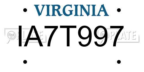 IA7T997 Virginia License Plate