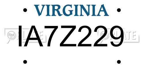 IA7Z229 Virginia License Plate