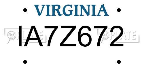 IA7Z672 Virginia License Plate