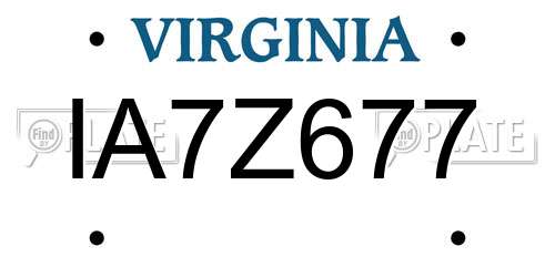 IA7Z677 Virginia License Plate