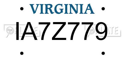 IA7Z779 Virginia License Plate