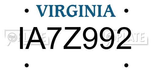 IA7Z992 Virginia License Plate