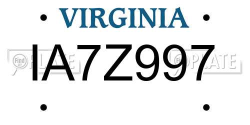 IA7Z997 Virginia License Plate