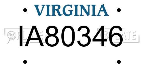 IA80346 Virginia License Plate