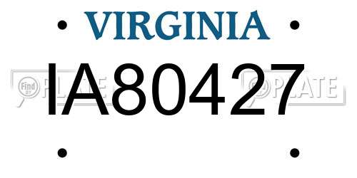 IA80427 Virginia License Plate