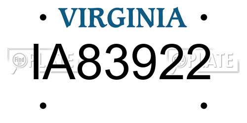 IA83922 Virginia License Plate