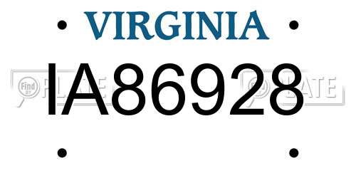 IA86928 Virginia License Plate