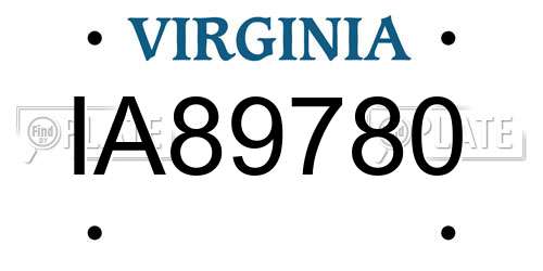 IA89780 Virginia License Plate