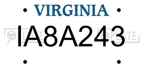 IA8A243 Virginia License Plate