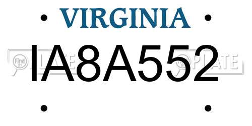IA8A552 Virginia License Plate
