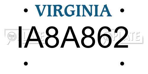 IA8A862 Virginia License Plate