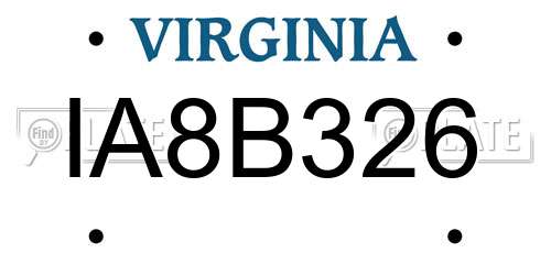 IA8B326 Virginia License Plate