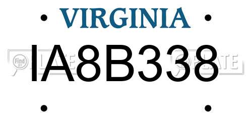 IA8B338 Virginia License Plate