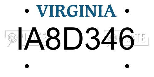 IA8D346 Virginia License Plate