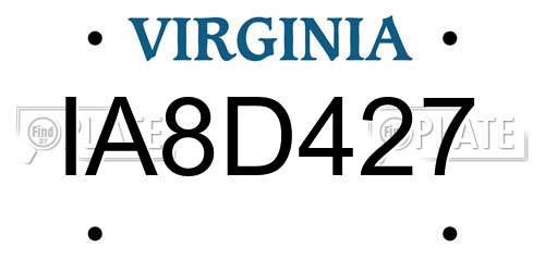 IA8D427 Virginia License Plate