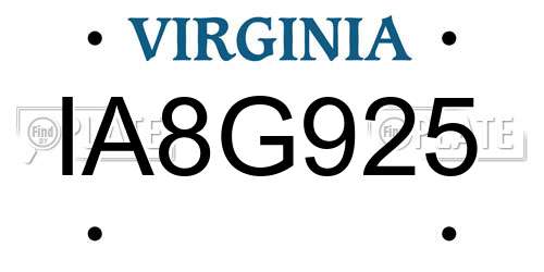 IA8G925 Virginia License Plate