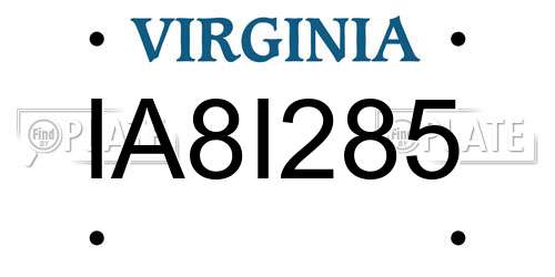 IA8I285 Virginia License Plate