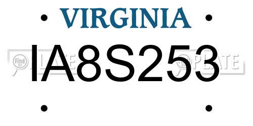 IA8S253 Virginia License Plate