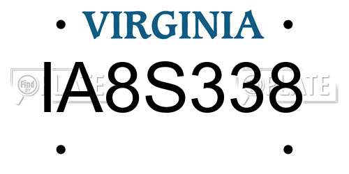 IA8S338 Virginia License Plate