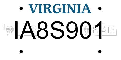 IA8S901 Virginia License Plate