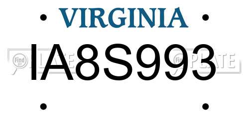 IA8S993 Virginia License Plate
