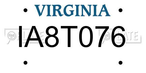 IA8T076 Virginia License Plate