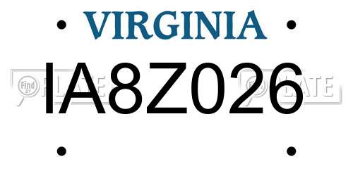 IA8Z026 Virginia License Plate