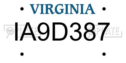 IA9D387 Virginia License Plate