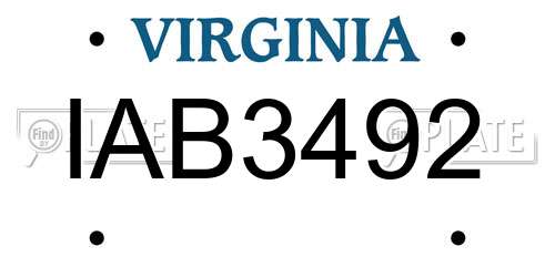 IAB3492 Virginia License Plate