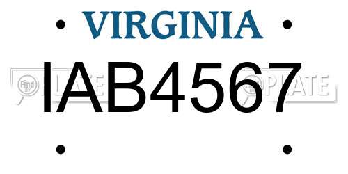 IAB4567 Virginia License Plate