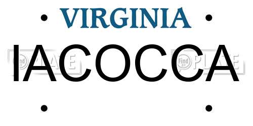 IACOCCA Virginia License Plate
