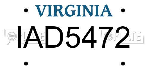 IAD5472 Virginia License Plate