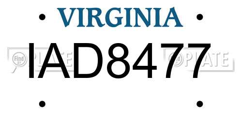 IAD8477 Virginia License Plate