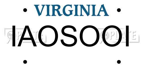 IAOSOOI Virginia License Plate