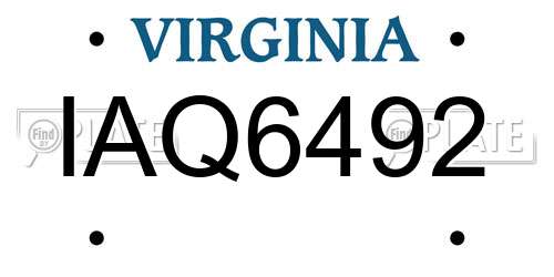 IAQ6492 Virginia License Plate