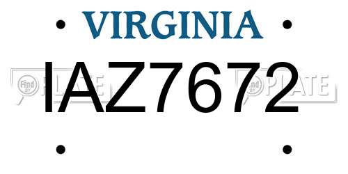 IAZ7672 Virginia License Plate