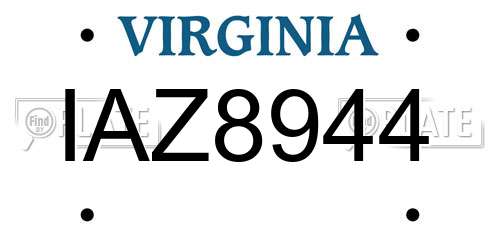 IAZ8944 Virginia License Plate