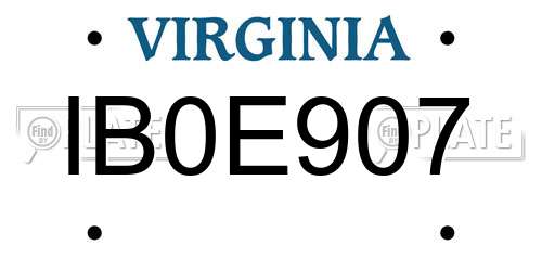IB0E907 Virginia License Plate