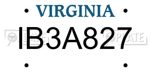 IB3A827 Virginia License Plate