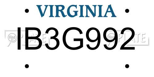IB3G992 Virginia License Plate