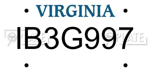 IB3G997 Virginia License Plate