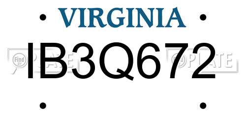 IB3Q672 Virginia License Plate