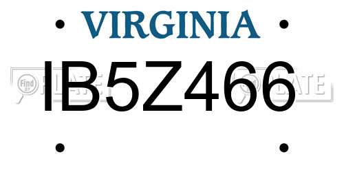 IB5Z466 Virginia License Plate