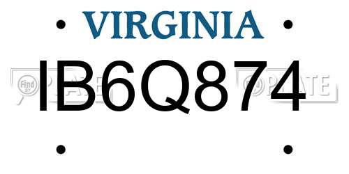 IB6Q874 Virginia License Plate