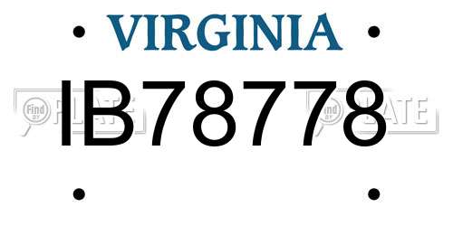 IB78778 Virginia License Plate