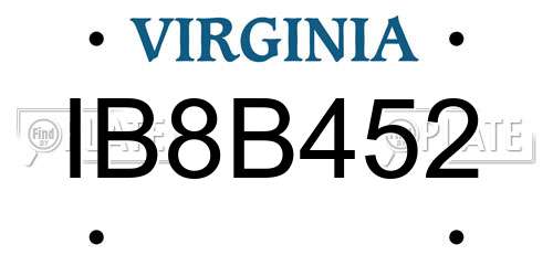 IB8B452 Virginia License Plate
