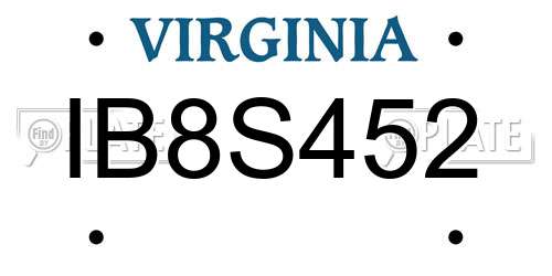 IB8S452 Virginia License Plate