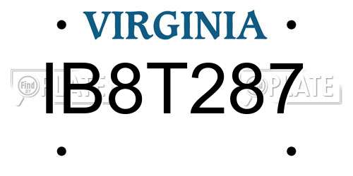 IB8T287 Virginia License Plate